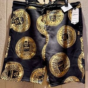 DRILL NYC Medusa Gold Print Shorts Black Size XL New With Tags $52 MSRP